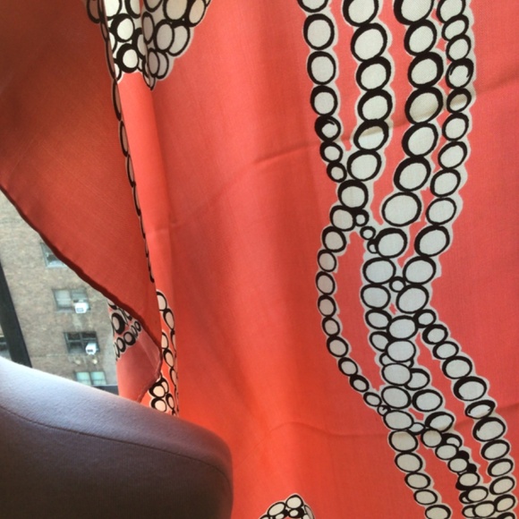 Vintage Kenneth Jay Lane Silk Scarf Pink/Salmon with Pearls - Picture 5 of 6